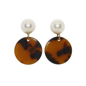 Pearl Earrings With Tortoise Shell Charm